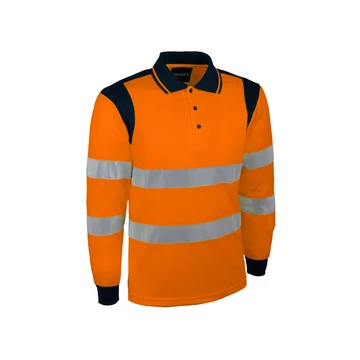 Jól láthatősági hosszú galláros póló 150gm2, Narancssárga-kék