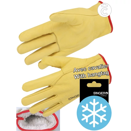 Teljesen marhabőr kesztyű sárga színben gyapjú béléssel, Akasztós