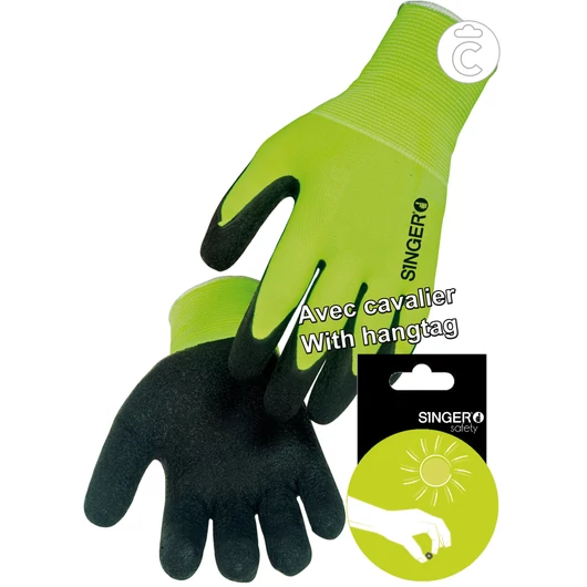 Latex mártott kesztyű élénksárga színű, Akasztós