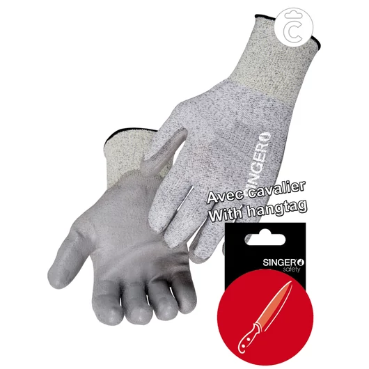 Vágásbiztos "D típus" tenyérben mártott kesztyű szürke, Akasztós