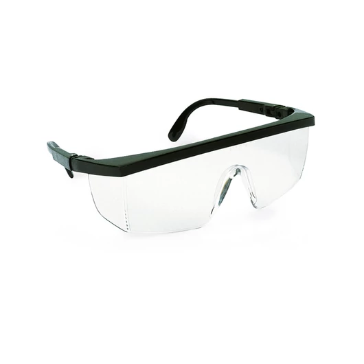 Safety spectacles. Adjustable temple length. Pivoting frame.Clear lenses.