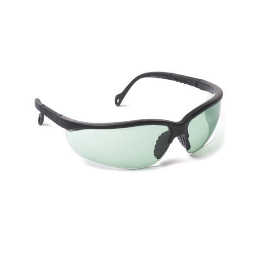Safety spectacle. Adjustable temple length. Green lenses.