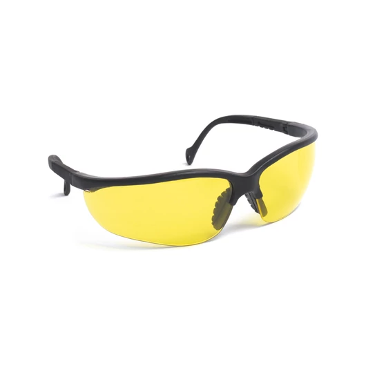 Safety spectacle. Adjustable temple length. Amber lenses.