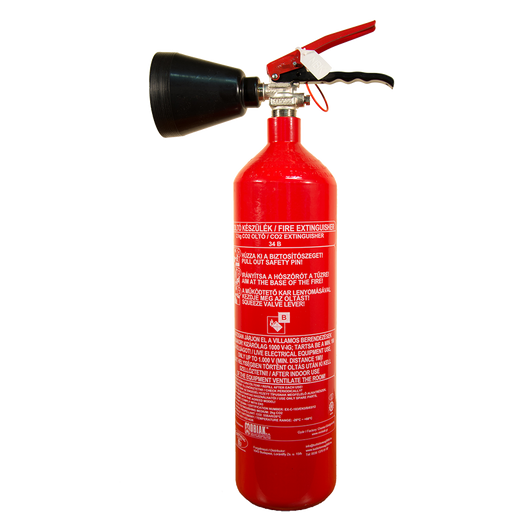 2 kg-os CO2-vel oltó tűzoltó készülék + fémfüggesztő
